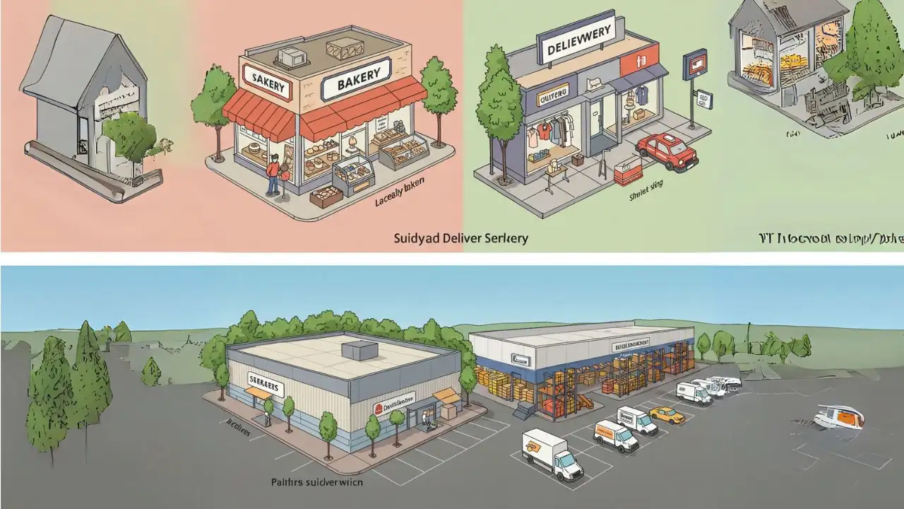 Illustration of three business models engaging in quick commerce strategies.
