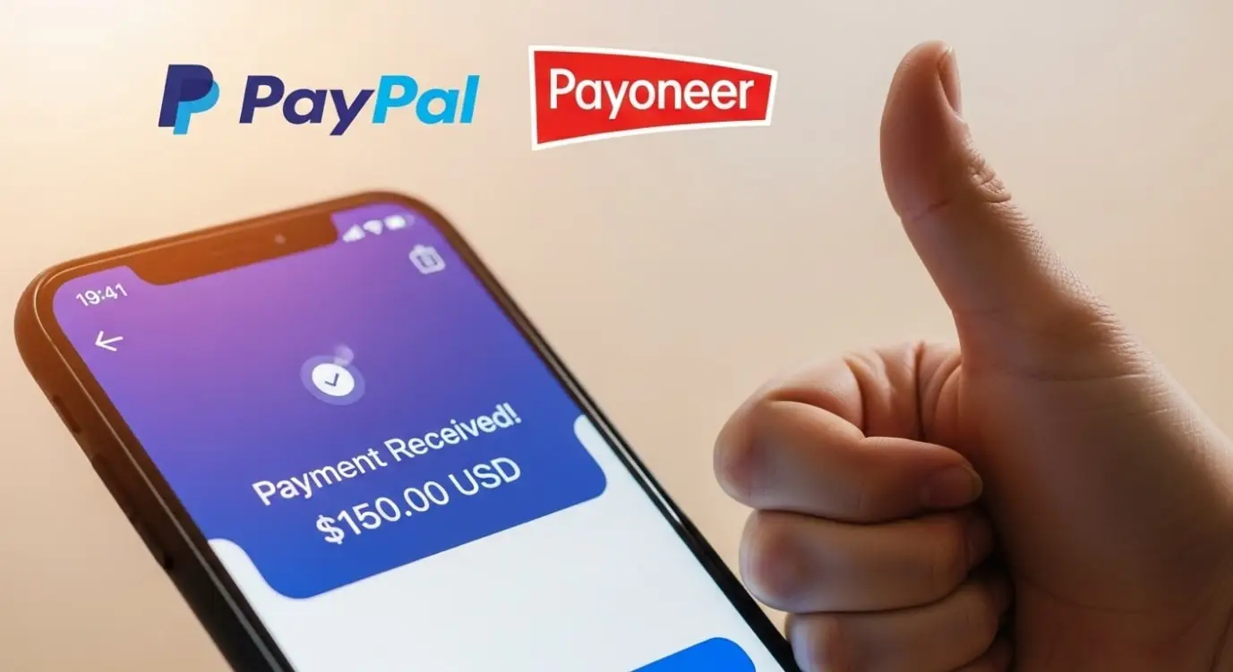 Receiving an international payment through secure platforms like PayPal and Payoneer.