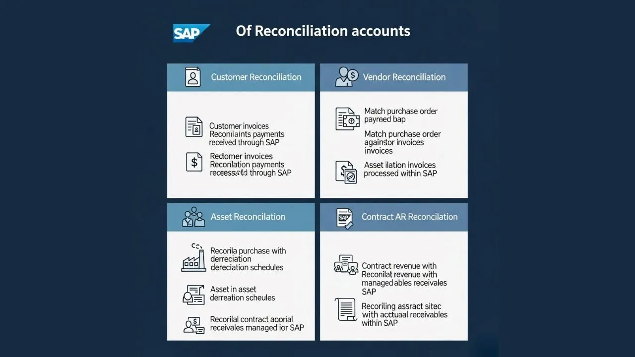 Types of SAP reconciliation accounts explained with icons