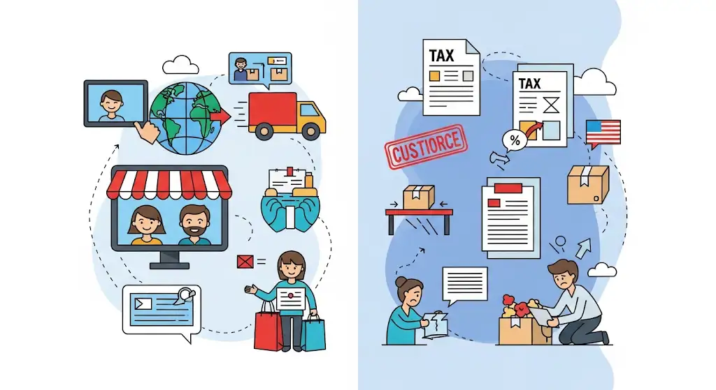 o Challenges in cross-border e-commerce including customs and currency exchange.